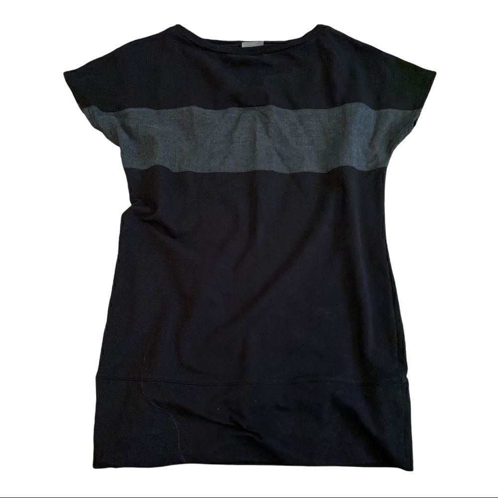 Athleta | Energize Black Gray Wide Neck Capped Sleeve Tunic Top Tee | S